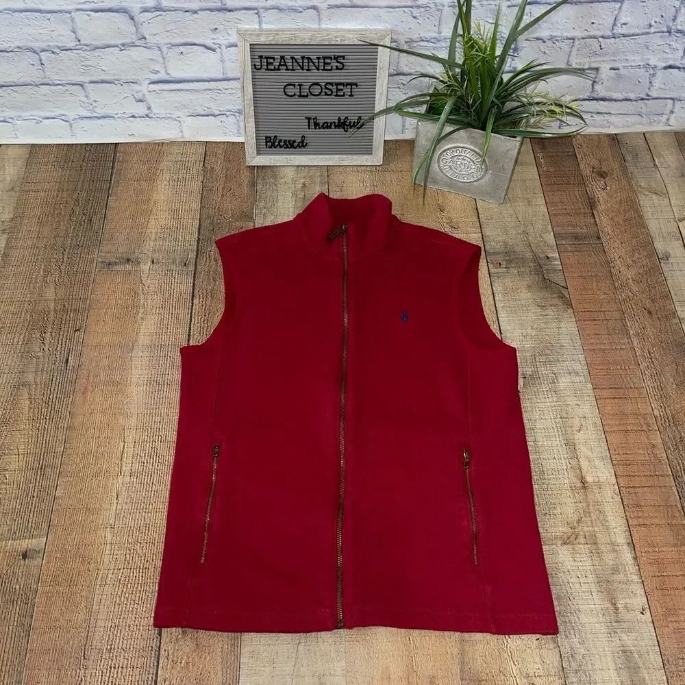 Polo Ralph Lauren Cotton Full Zip Sweater Vest Mens Sz Medium Red